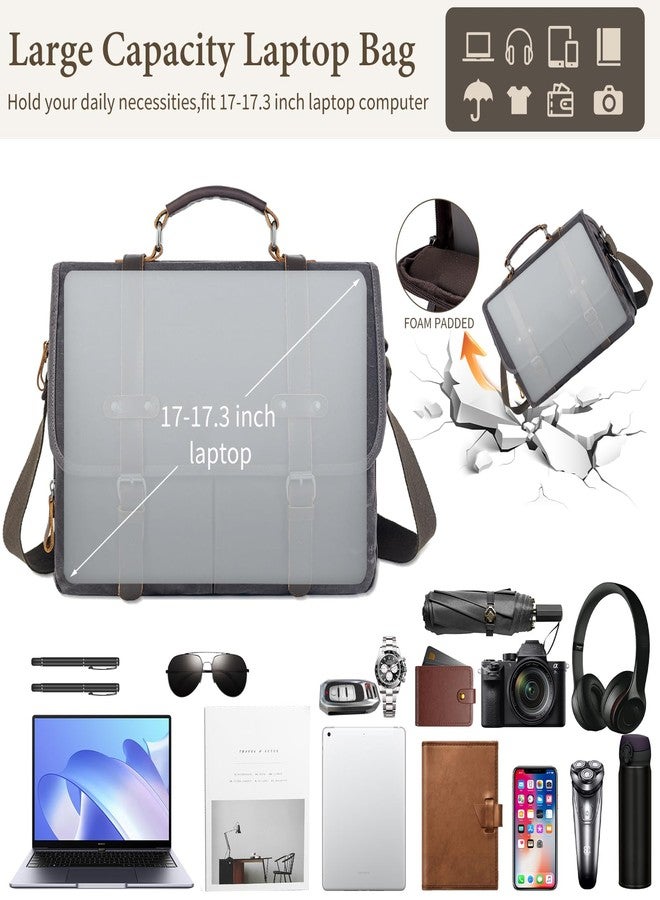 Wogarl 15.6 Inch Messenger Bag for Men: Genuine Leather Waxed Canvas Briefcase Large Computer Laptop Bag, Satchel Shoulder Handbags Crossbody Bags for Work (Grey Black) - Image 4